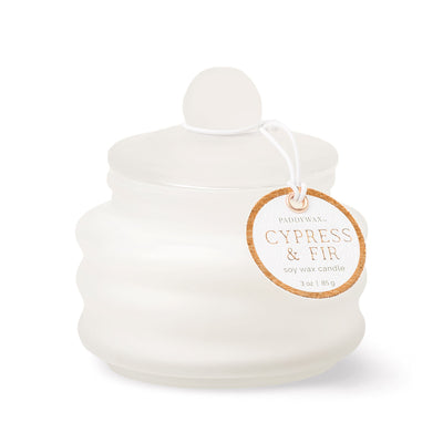 Paddywax | 3oz Beam Cypress & Fir Candle | Frosted White - Poppy and Stella
