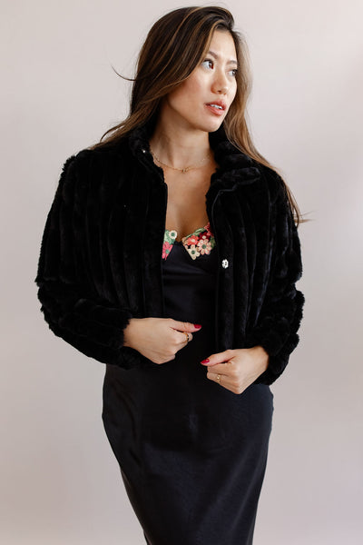 Maya Faux Fur Cropped Jacket | Black - Poppy and Stella