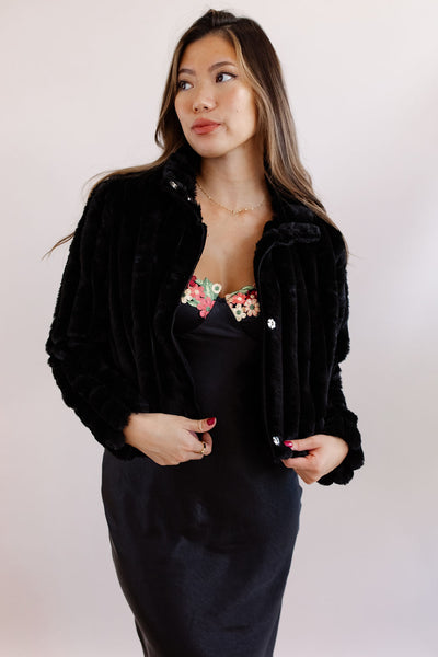 Maya Faux Fur Cropped Jacket | Black - Poppy and Stella