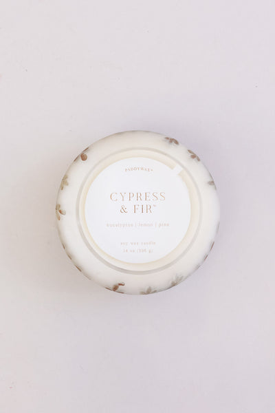 Paddywax | Copper Etched Frosted Cypress and Fir Candle | 14oz - Poppy and Stella