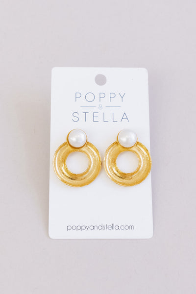 Flat Hoop Pearl Earring | Gold - Poppy and Stella
