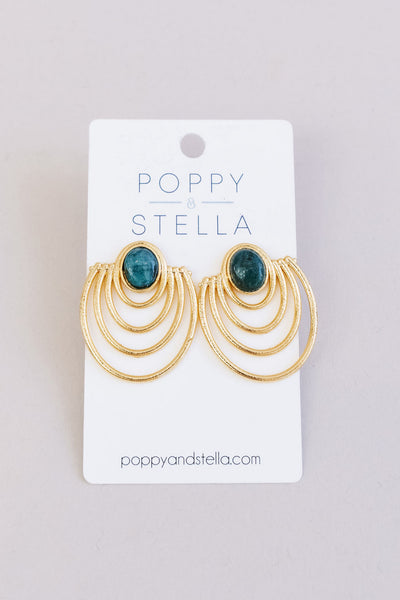 Abstract Half Circle Earrings | Green Agate and Brass - Poppy and Stella