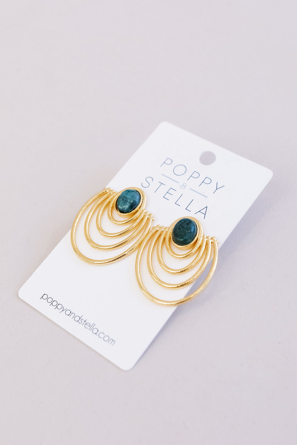 Abstract Half Circle Earrings | Green Agate and Brass - Poppy and Stella