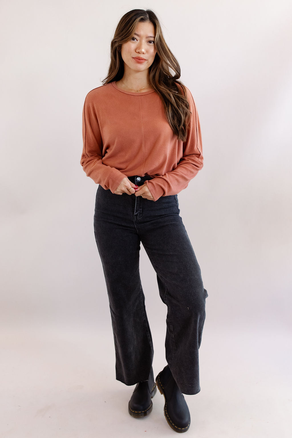 Brie Oversized Knit Top | Rust - Poppy and Stella