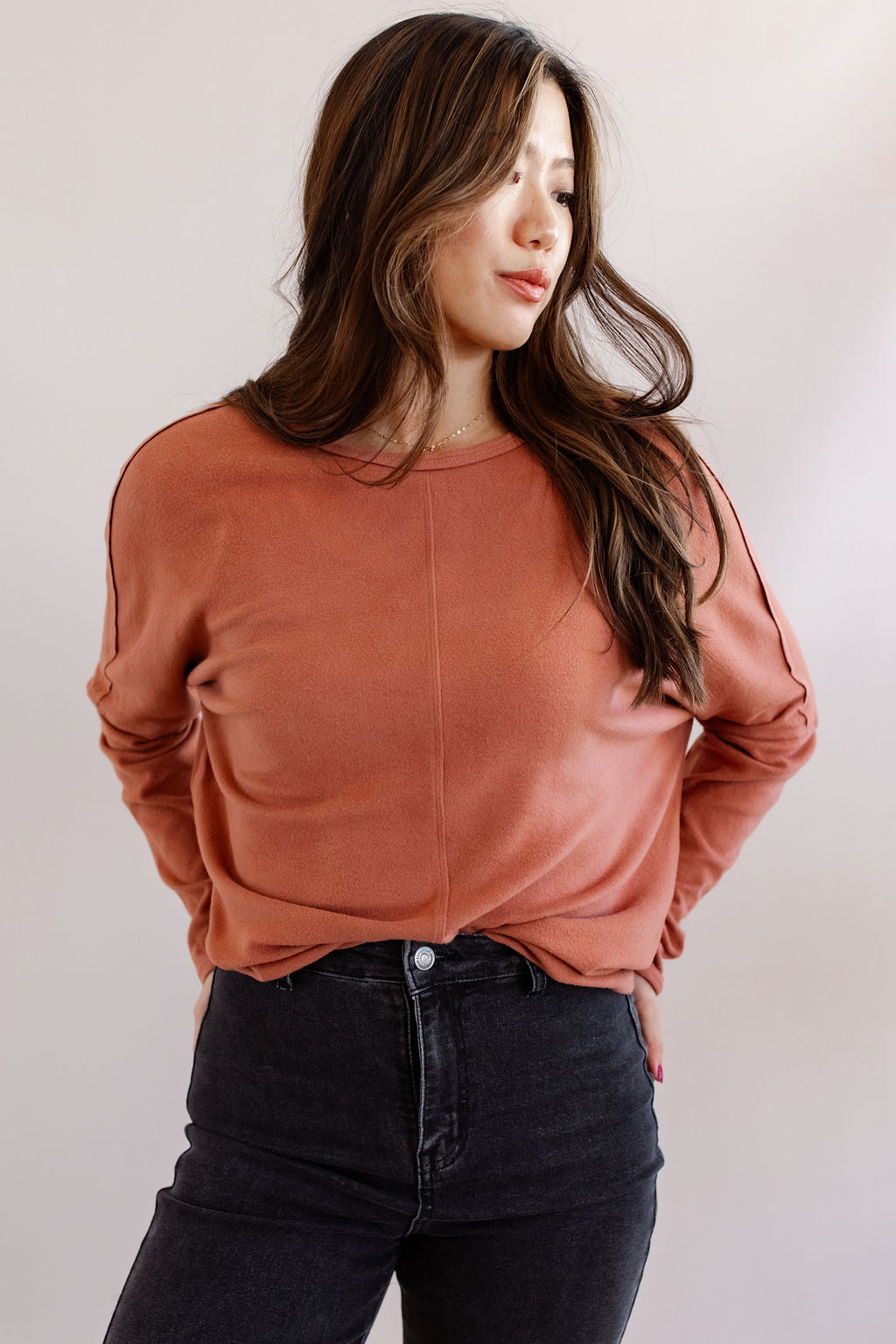 Brie Oversized Knit Top | Rust - Poppy and Stella