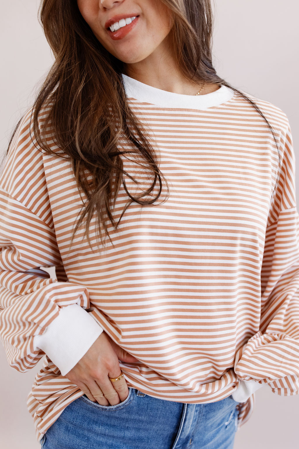 Aurelia Striped Tee | Latte - Poppy and Stella
