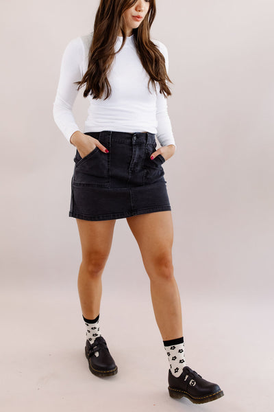 Fable Cargo Denim Mini Skirt | Black - Poppy and Stella