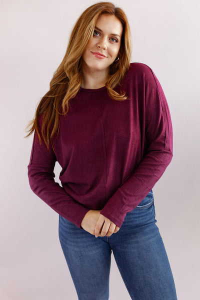 Brie Oversized Knit Top | Wine - Poppy and Stella