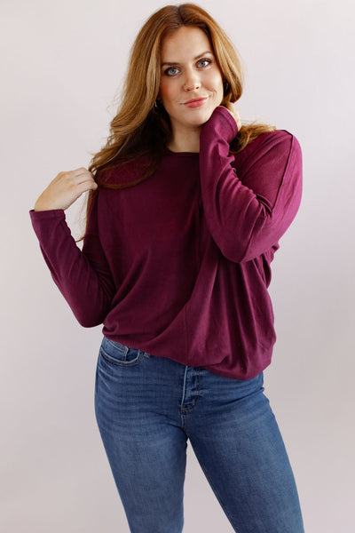 Brie Oversized Knit Top | Wine - Poppy and Stella