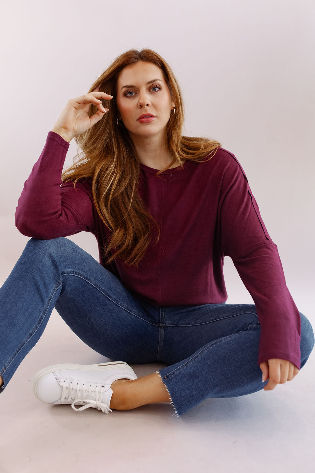 Brie Oversized Knit Top | Wine - Poppy and Stella