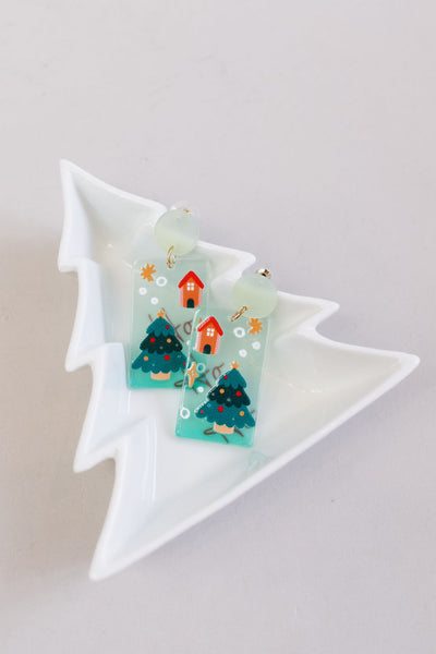 Dangling Christmas Tree w/ House Earrings - Poppy and Stella