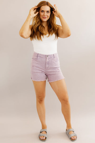 Baxter Distressed Denim Shorts | Purple - Poppy and Stella