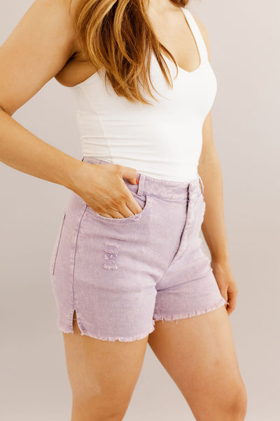Baxter Distressed Denim Shorts | Purple - Poppy and Stella