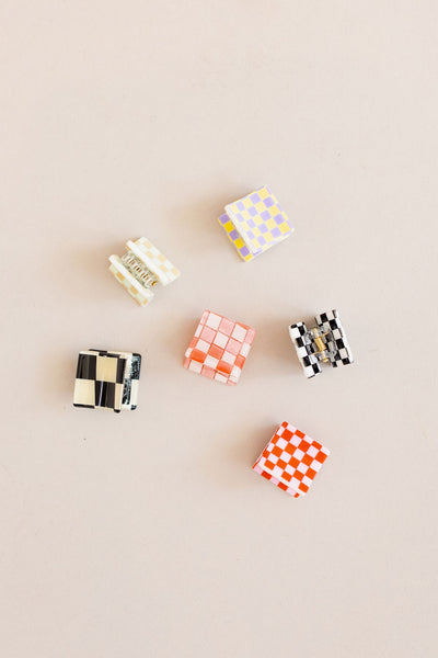 Checkered Mini Square Claw Clips | Assorted - Poppy and Stella