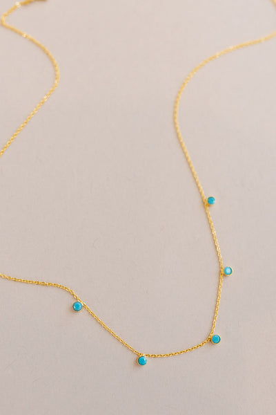 Gold & Turquoise Dainty Gem Necklace - Poppy and Stella