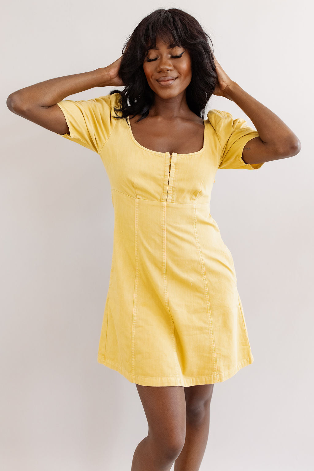 Free People | Cheyenne Denim Mini Dress | Sand Dune - Poppy and Stella