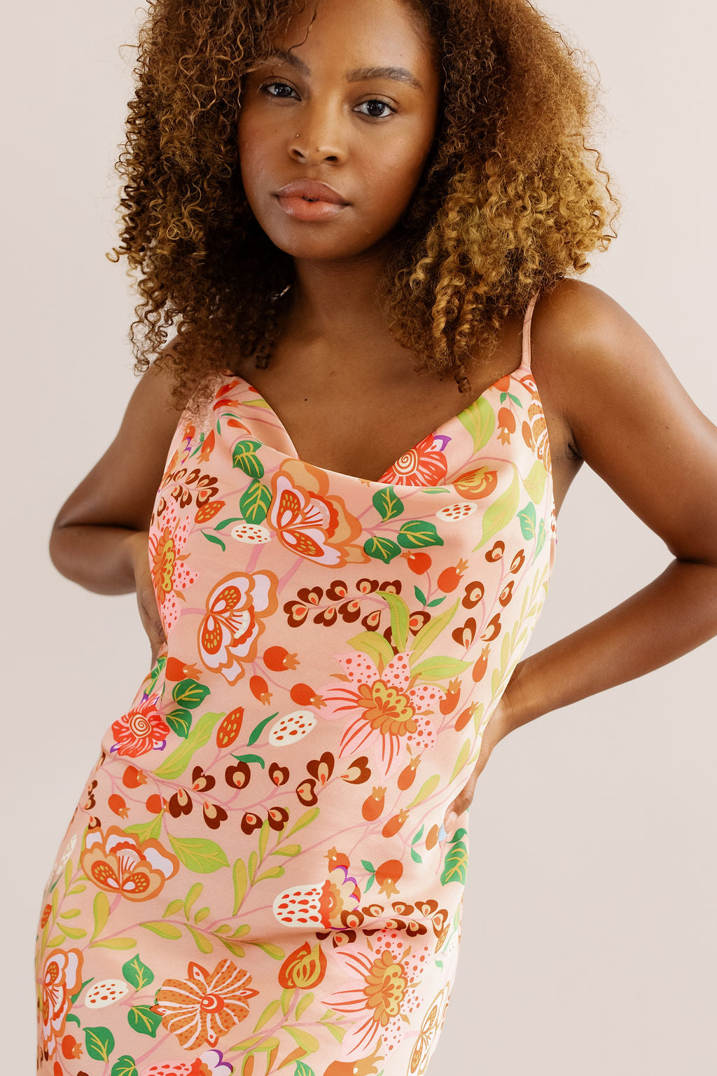 Apricot Floral Midi Slip Dress - Poppy and Stella