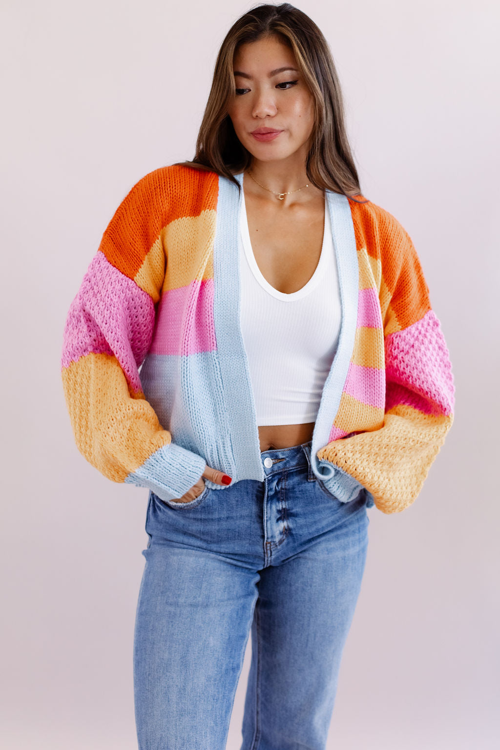 Hattie Color Block Cardigan | Sky - Poppy and Stella