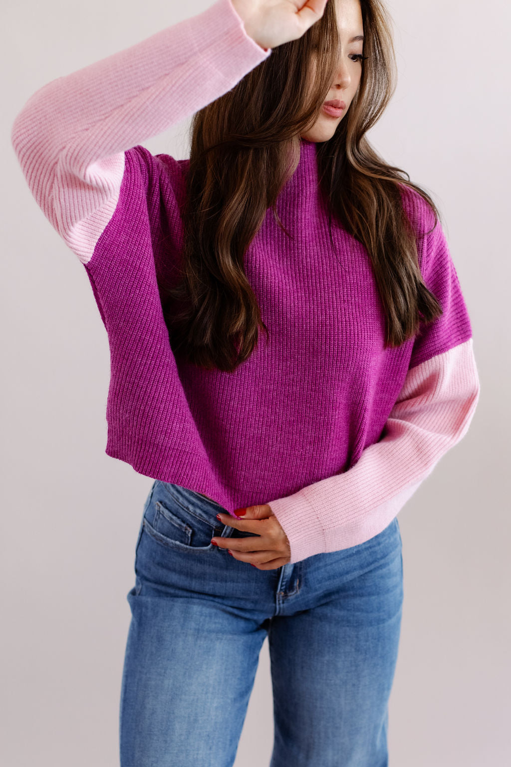 The Stella Color Block Sweater | Magenta - Poppy and Stella
