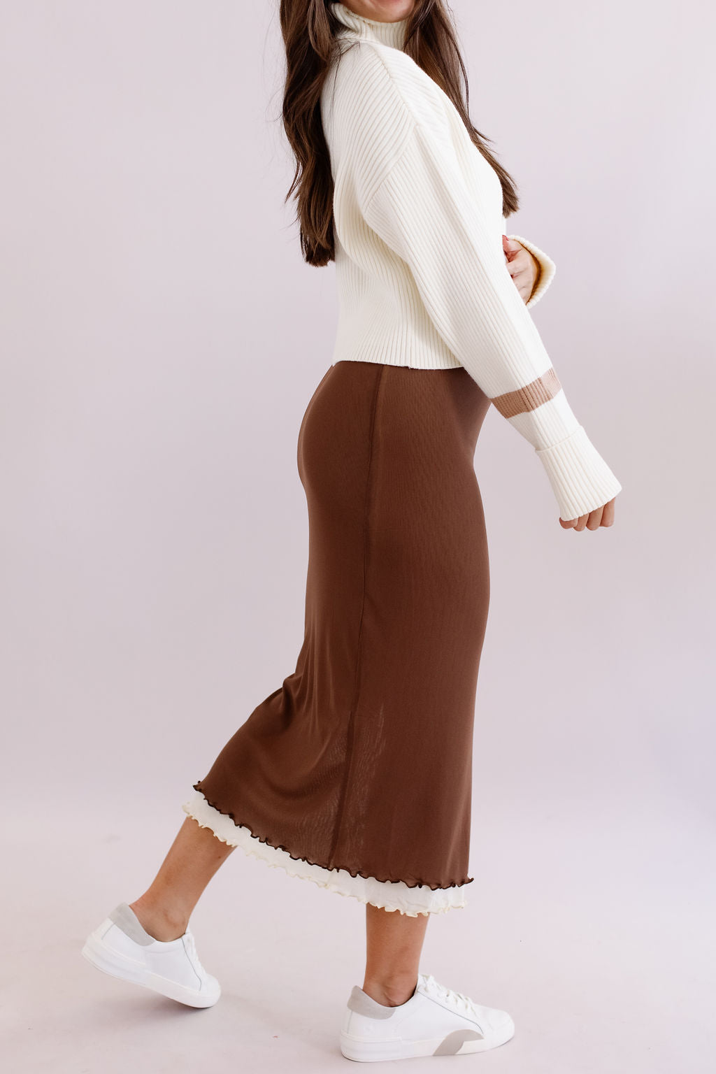 Raylin Sheer Midi Skirt | Brown - Poppy and Stella