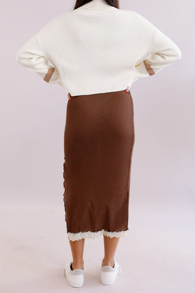 Raylin Sheer Midi Skirt | Brown - Poppy and Stella