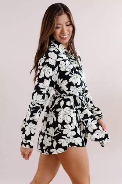 The Maren Floral Button Front Romper - Poppy and Stella