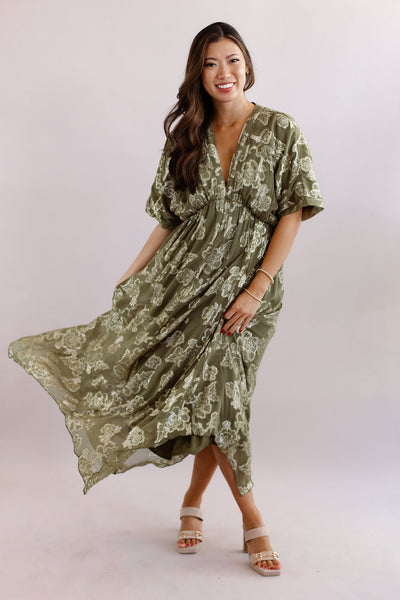 Alice Kimono Sleeve Maxi Dress | Olive Gold - Poppy and Stella