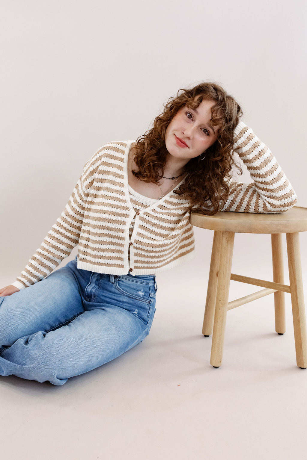 Brandi Crochet Knit Cardigan | Tan/White - Poppy and Stella