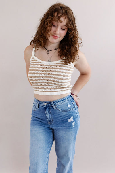 Bondi Crochet Knit Tank | Tan/White - Poppy and Stella