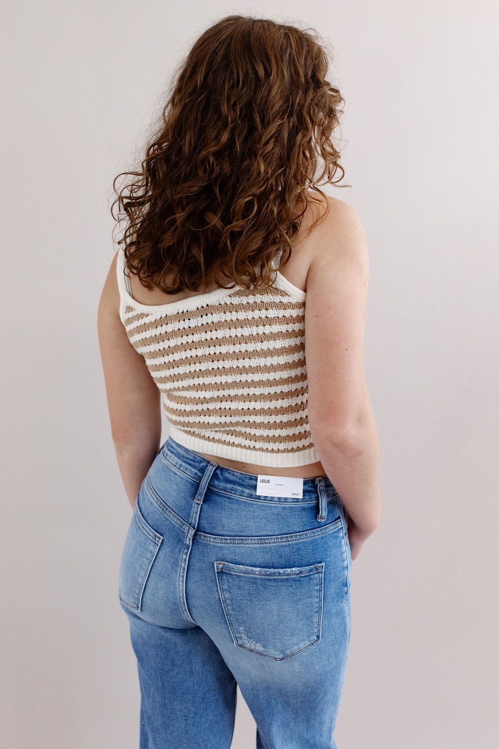 Bondi Crochet Knit Tank | Tan/White - Poppy and Stella
