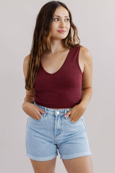 Veronica Seamless Ribbed Tank | Washed Wine - Poppy and Stella