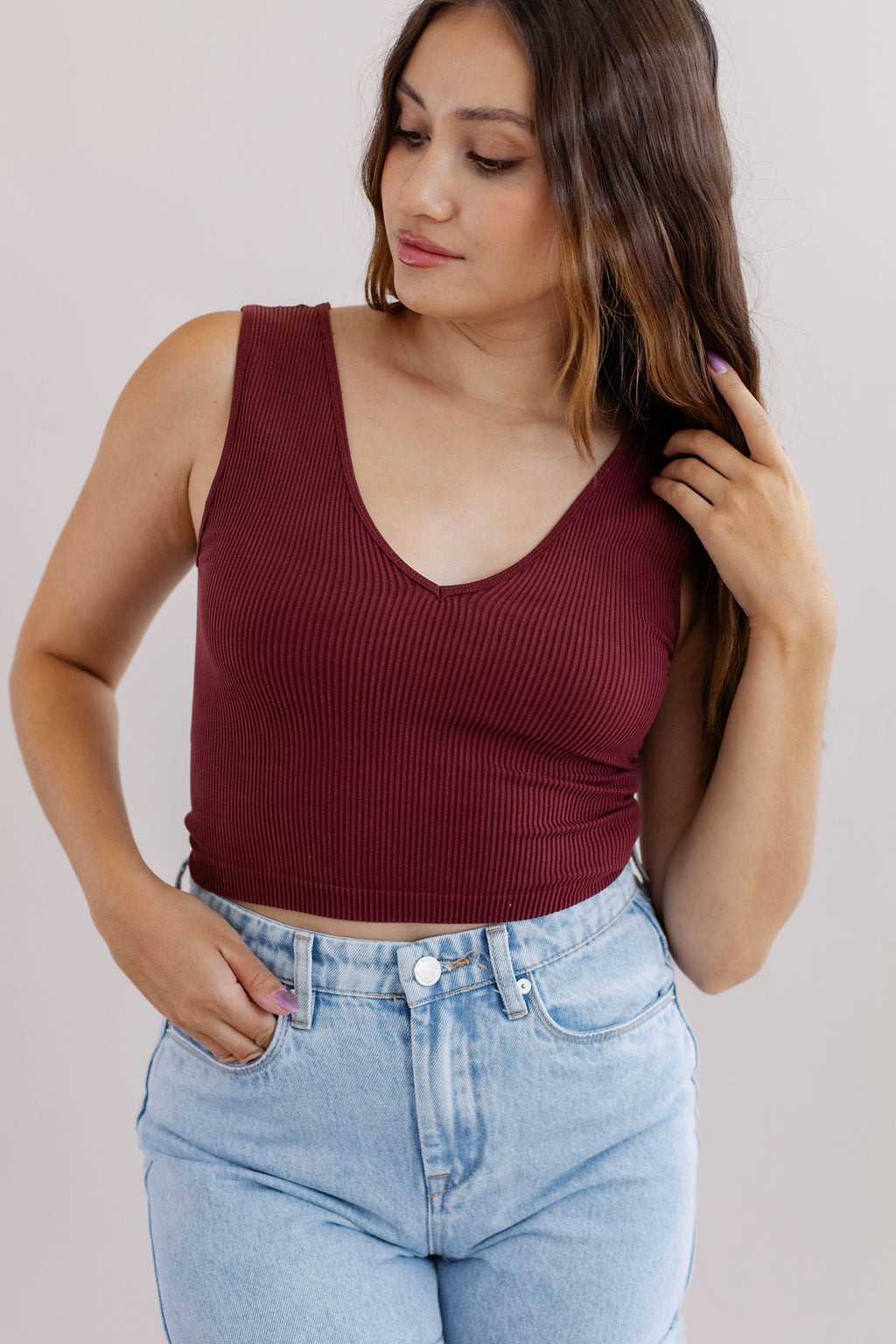 Veronica Seamless Ribbed Tank | Washed Wine - Poppy and Stella