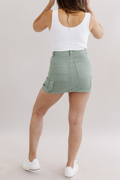 Fable Cargo Denim Mini Skirt | Olive - Poppy and Stella