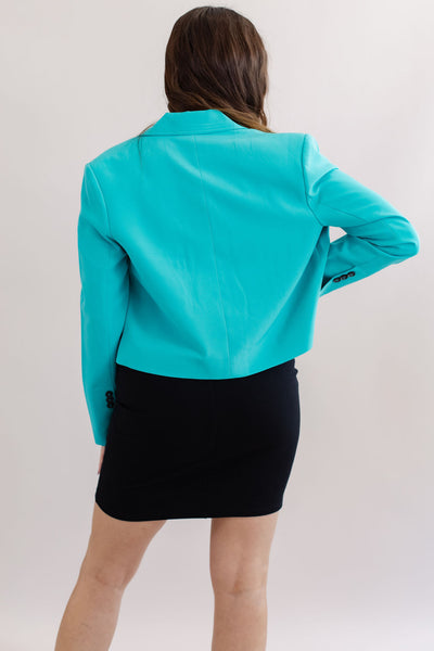 French Connection |Echo Crepe Cropped Blazer | Jaded Teal - Poppy and Stella