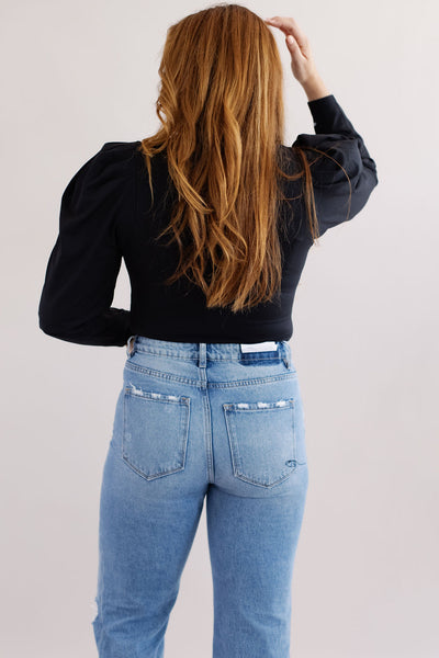 Free People| Va Va Voop Long Sleeve Bodysuit | Black - Poppy and Stella