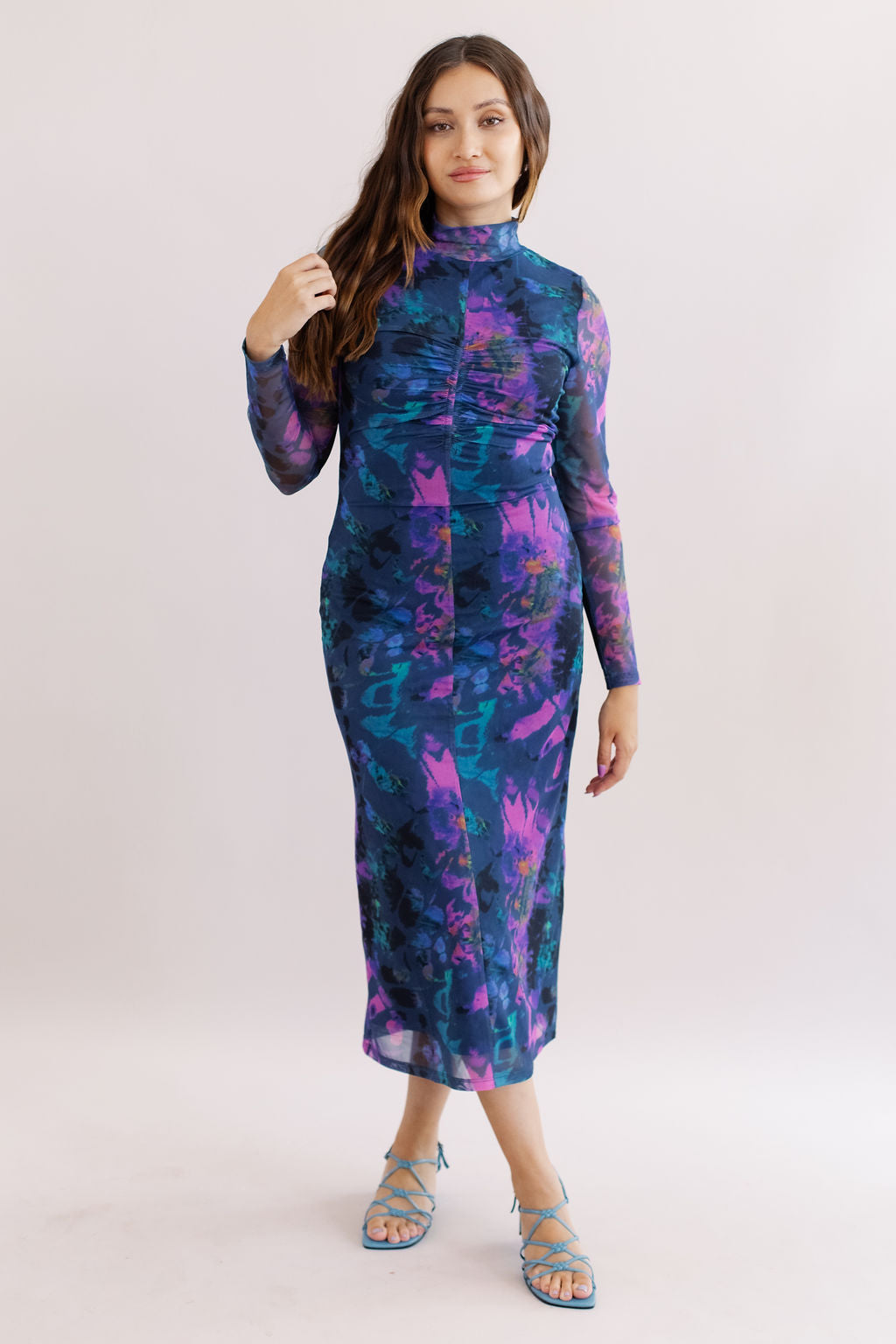 French Connection | Toni Mesh Midi Dress | Blue Depths - Poppy and Stella