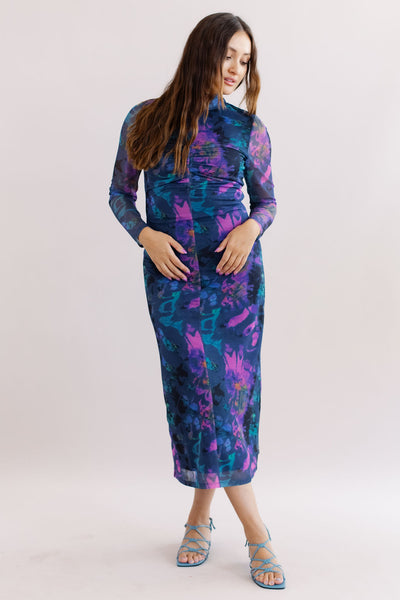 French Connection | Toni Mesh Midi Dress | Blue Depths - Poppy and Stella