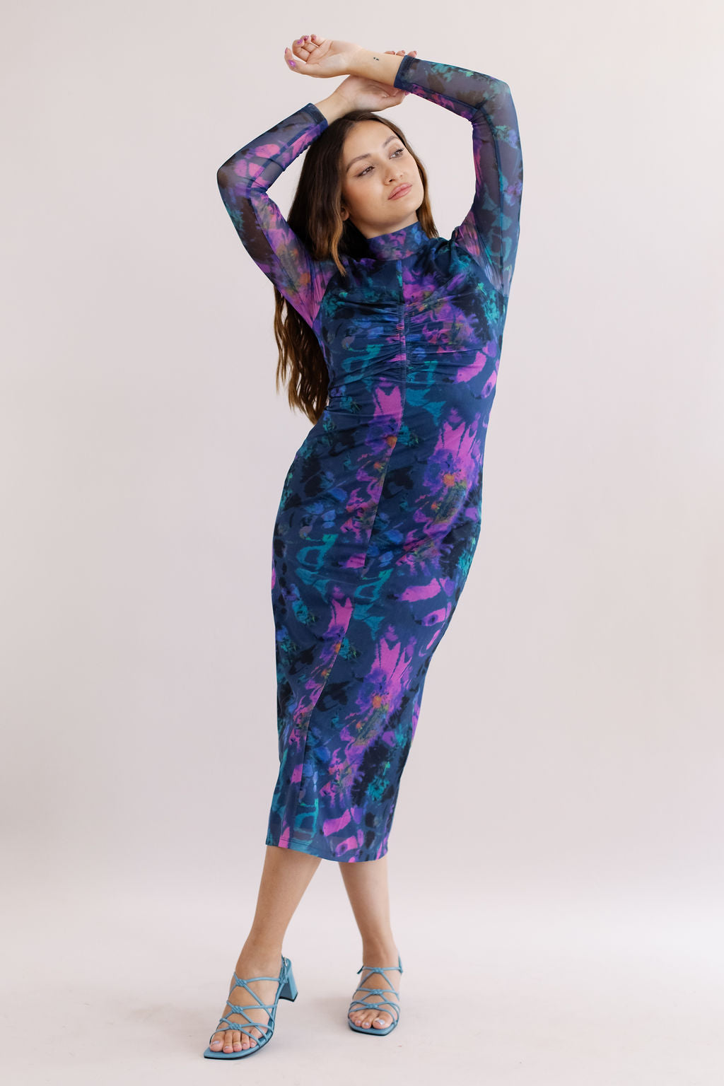 French Connection | Toni Mesh Midi Dress | Blue Depths - Poppy and Stella