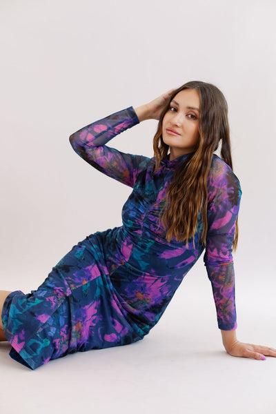 French Connection | Toni Mesh Midi Dress | Blue Depths - Poppy and Stella