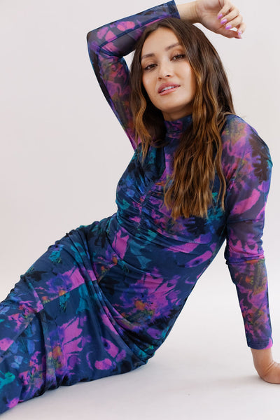 French Connection | Toni Mesh Midi Dress | Blue Depths - Poppy and Stella