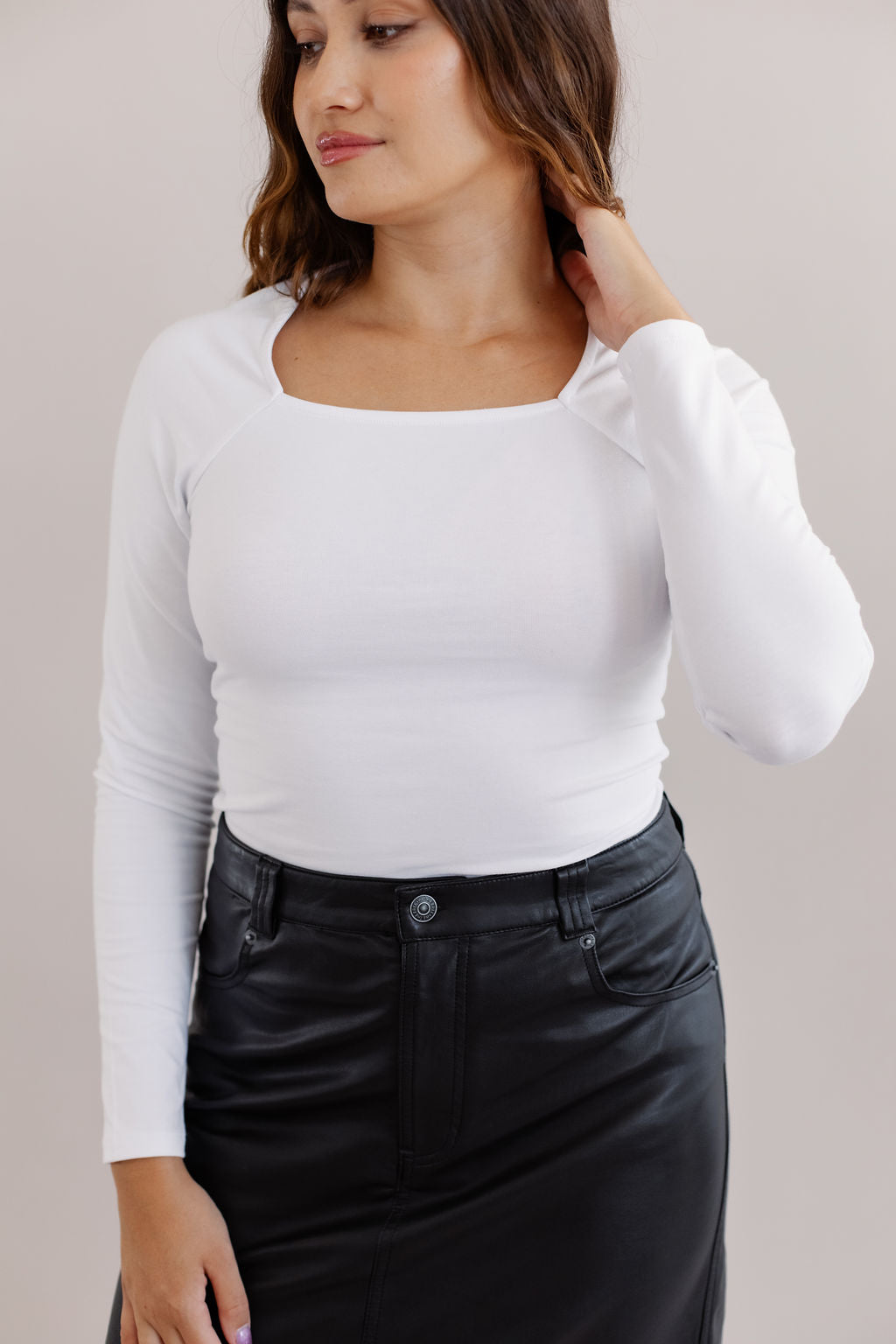 French Connection | Rallie Square Neck Long Sleeve | White - Poppy and Stella