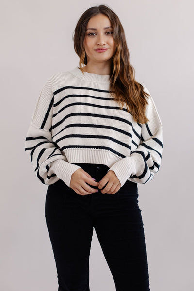Free People | Striped Easy Street Crop Pullover | Pearl Combo - Poppy and Stella