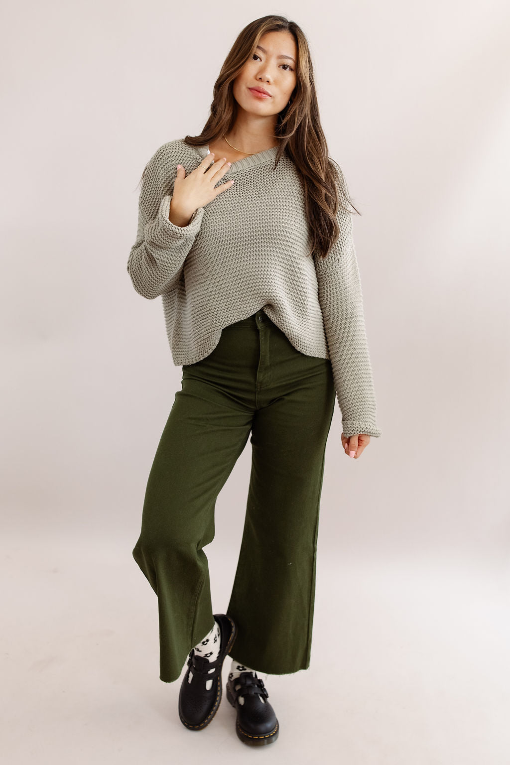 Mable High Rise Wide Leg Jean | Olive - Poppy and Stella