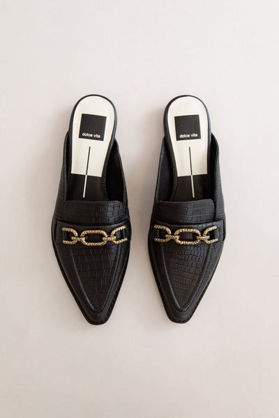Dolce Vita | Sidon Flats | Noir Embossed Leather - Poppy and Stella