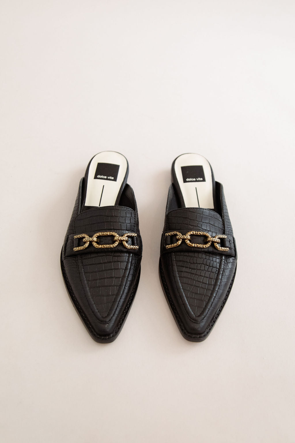 Dolce Vita | Sidon Flats | Noir Embossed Leather - Poppy and Stella