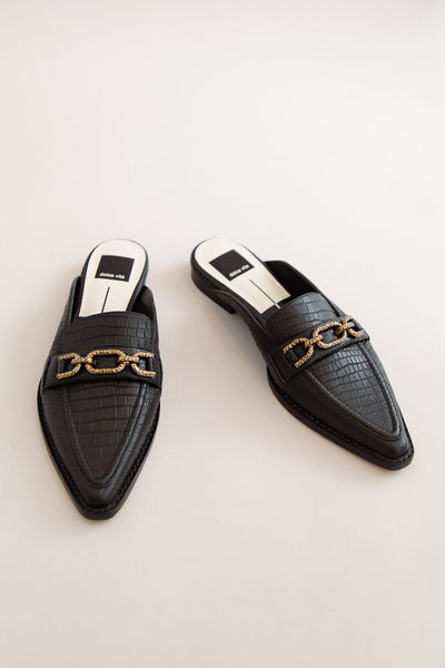 Dolce Vita | Sidon Flats | Noir Embossed Leather - Poppy and Stella