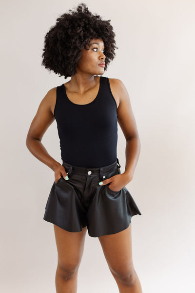 BLANK NYC | Vegan Leather Flutter Shorts | Black - Poppy and Stella