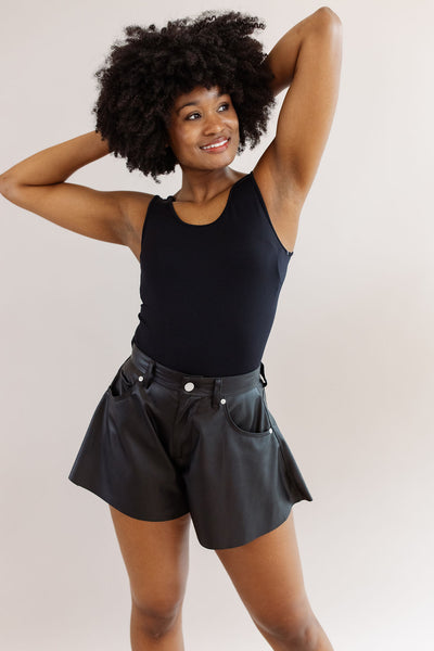 BLANK NYC | Vegan Leather Flutter Shorts | Black - Poppy and Stella