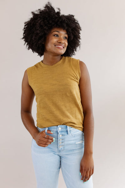Faherty | Sunwashed Slub Muscle Tank | Dull Gold - Poppy and Stella