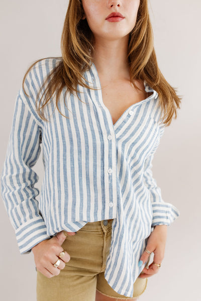 Faherty | Linen Laguna Relaxed Shirt | Blue Lucy Stripe Shirt - Poppy and Stella